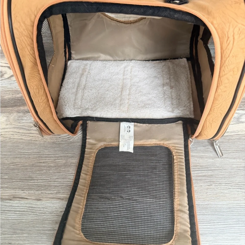 Small Tan Pet Carrier with Black Accents - Picture 2 of 5